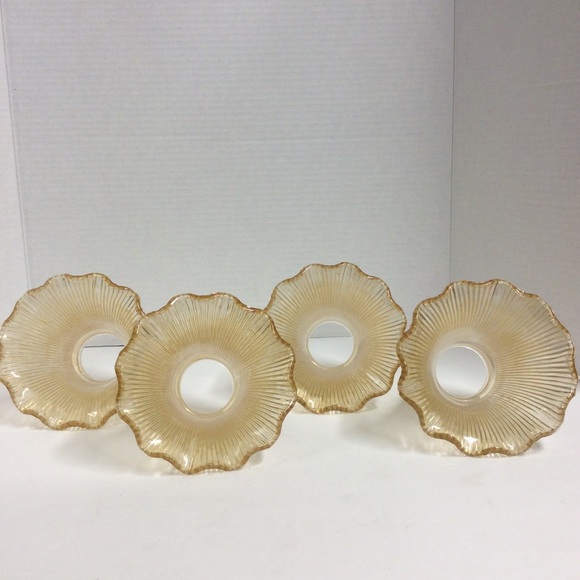 VTG 4 Ceiling Shades Amber Glass Ruffled Edge - Picture 2 of 9